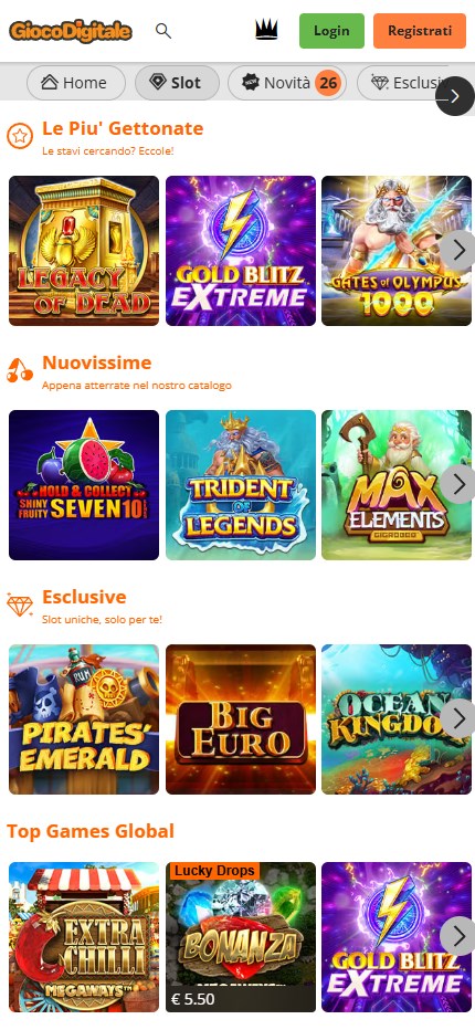 Gioco Digitale mobile lobby