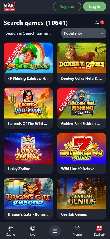 Star Casino mobile lobby