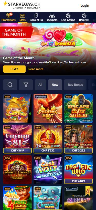 StarVegas mobile lobby